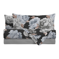 Happidea Parure Copripiumino Matrimoniale in Cotone con Stampa Peony Dark Grey