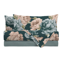 Happidea Completo Letto in Cotone con Stampa Matrimoniale Peony Teal