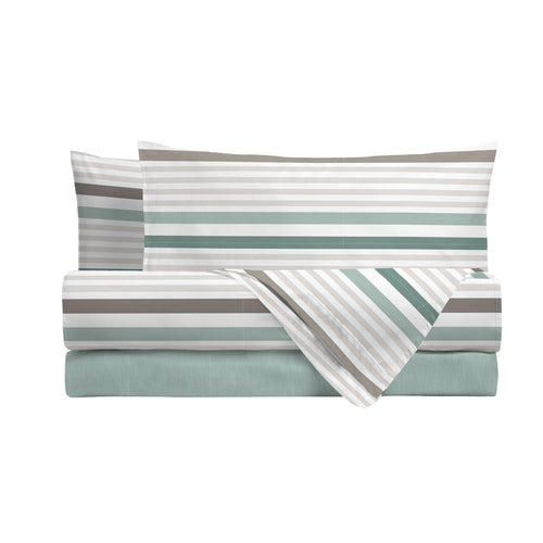Completo Letto Matrimoniale in Cotone con Stampa - Fantasia Romeo Aqua