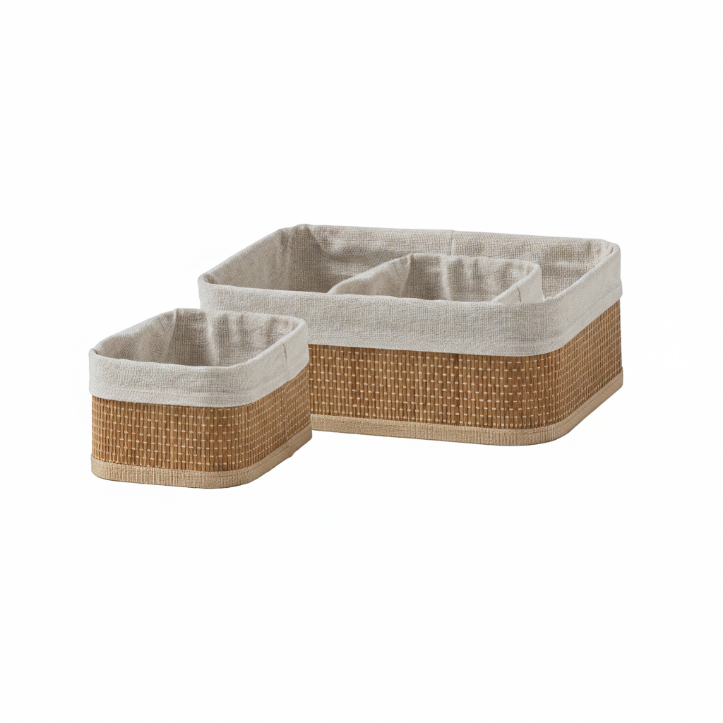 Set 3 Cestini Lavanderia in Bamboo in Display Soft Standard Tinta Unita Cream