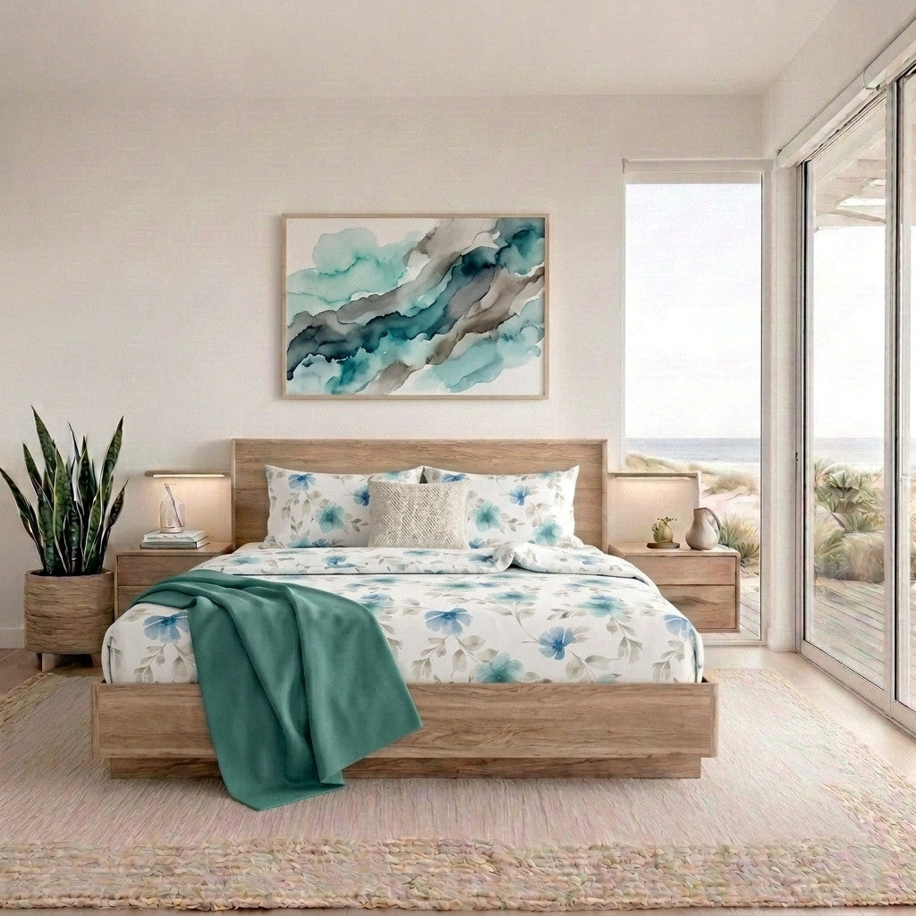 Completo Letto Matrimoniale Softy Yarn con Stampa - Fantasia Heidi Teal