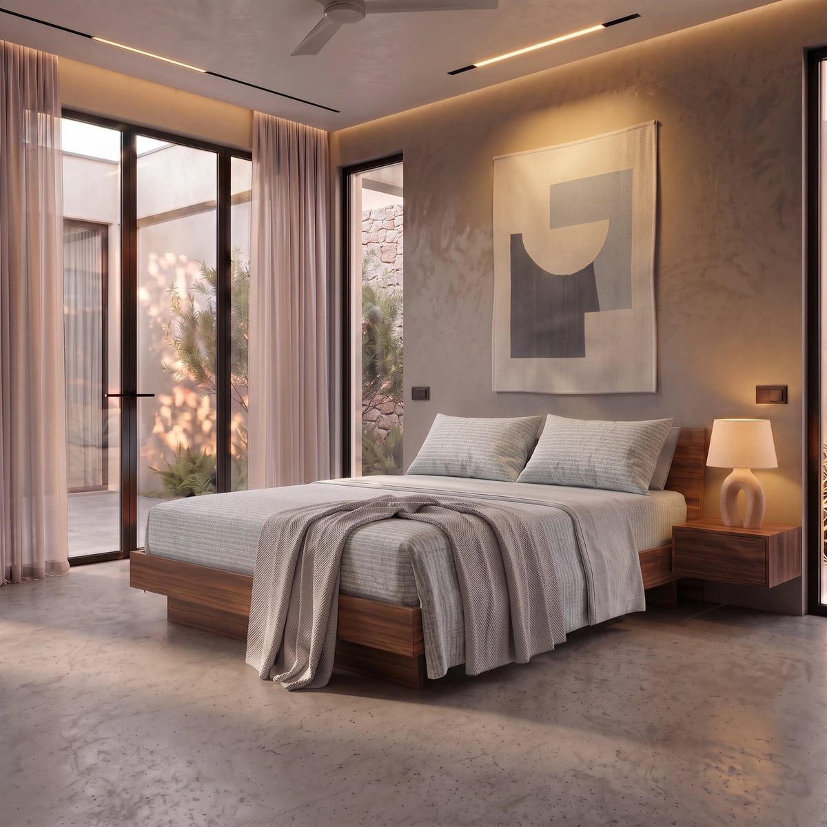 Completo Letto Matrimoniale Softy Yarn con Stampa - Fantasia Chevron Beige