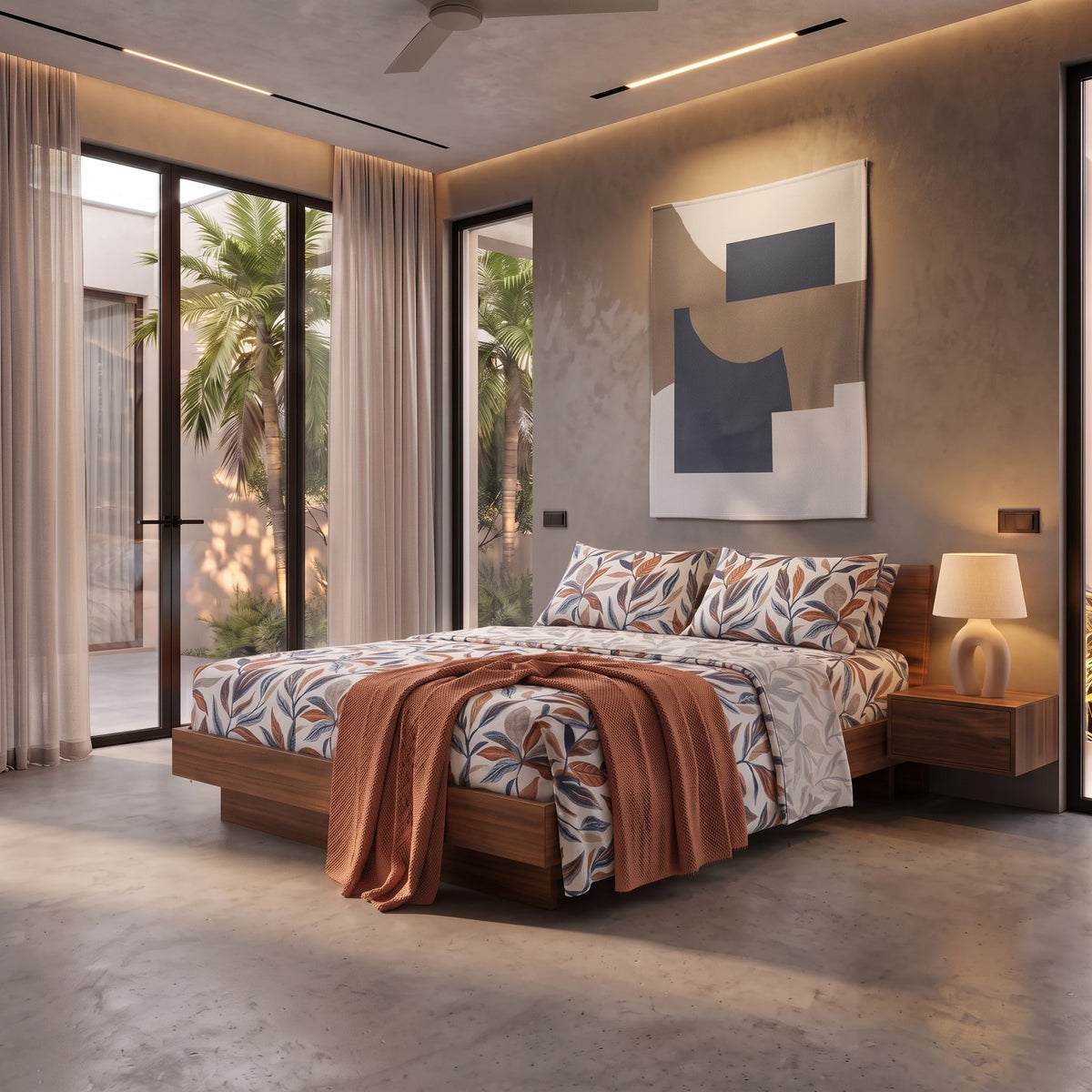 Completo Letto Matrimoniale Softy Yarn con Stampa - Fantasia Constance Blue