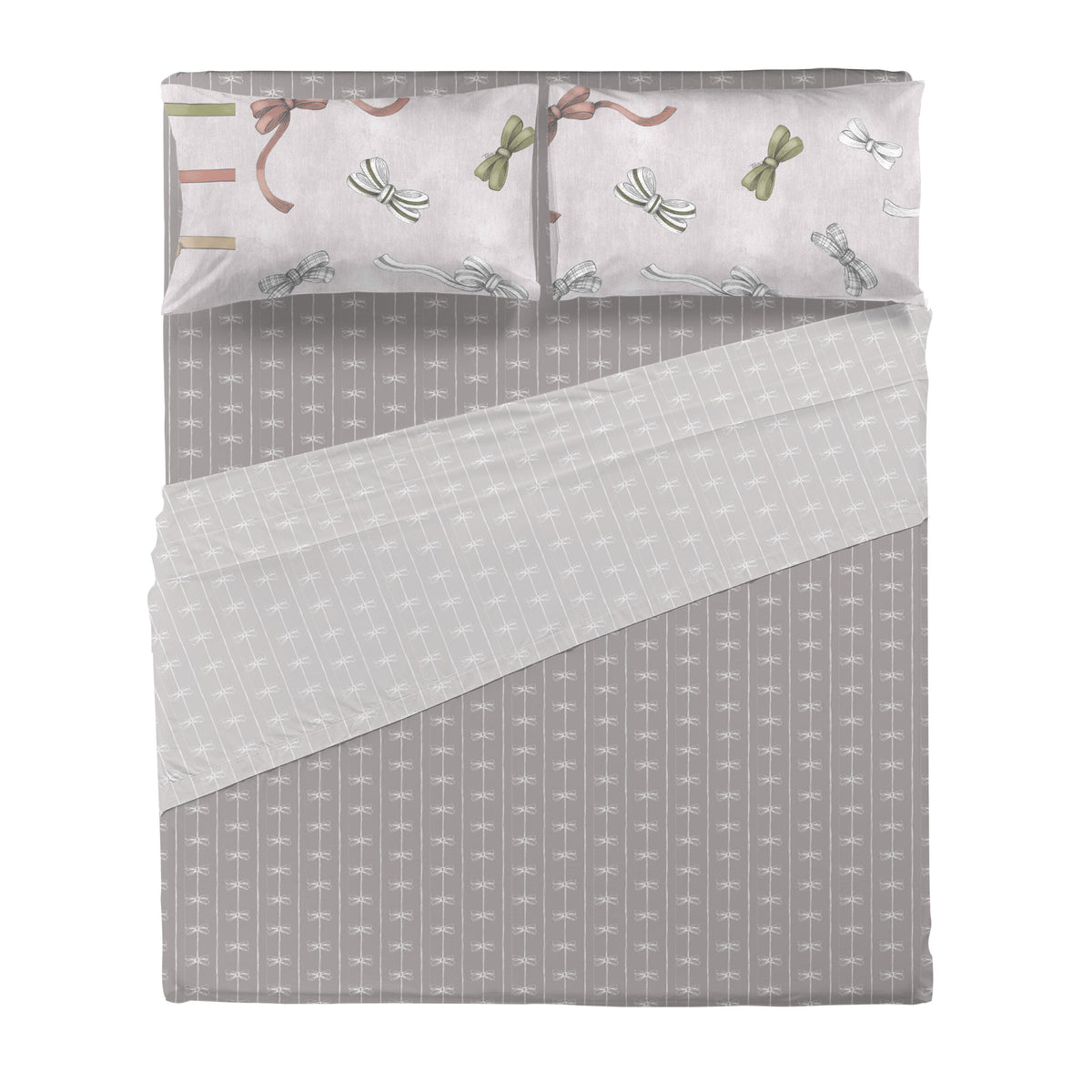 THUN® Completo Letto Matrimoniale Natale - Fantasia Fiocco Bows Multicolor