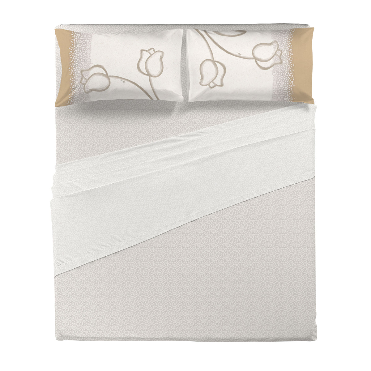 THUN® Completo Letto Matrimoniale New Elegance - Fantasia Tulipani Tulips Beige