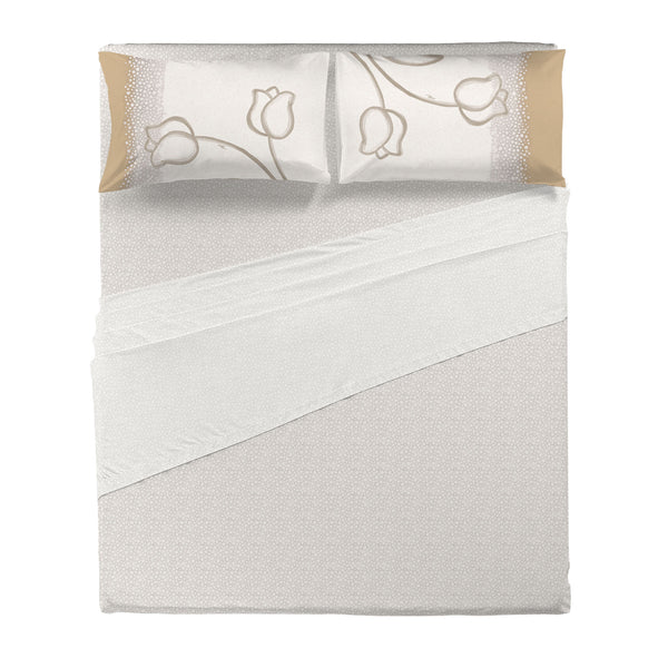 THUN® Completo Letto Matrimoniale New Elegance - Fantasia Tulipani Tulips Beige