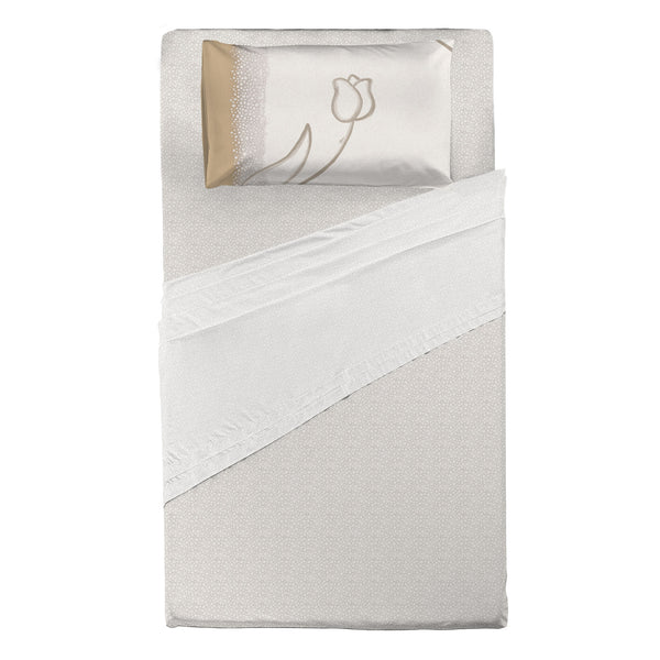 THUN® Completo Letto Piazza e Mezza New Elegance - Fantasia Tulipani Tulips Beige