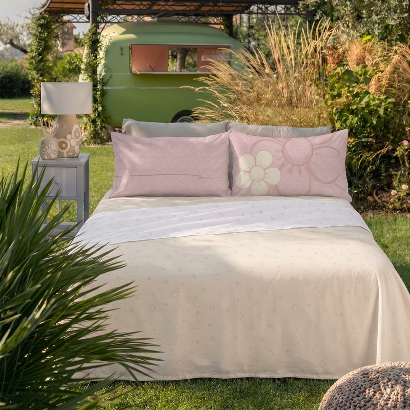 THUN® Completo Letto Matrimoniale in Cotone Iconic Elegance Daisy Pink