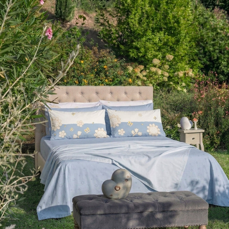 THUN® Completo Letto Matrimoniale in Cotone Elegance Azzurro