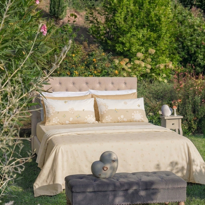 THUN® Completo Letto Matrimoniale in Cotone Elegance Beige
