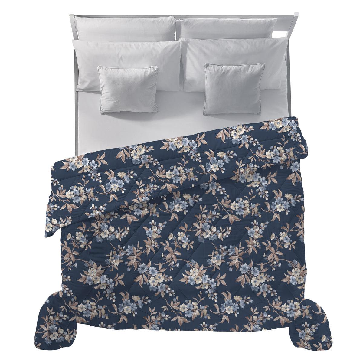 Trapunta Matrimoniale con Stampa - Fantasia Dream Me Amber Dark Blue