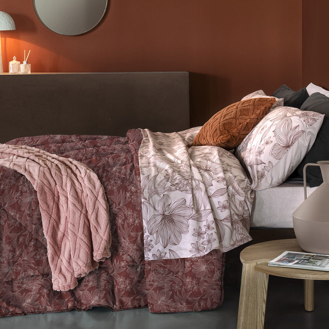 Trapunta Matrimoniale con Stampa - Fantasia Feel Me Alina Burgundy