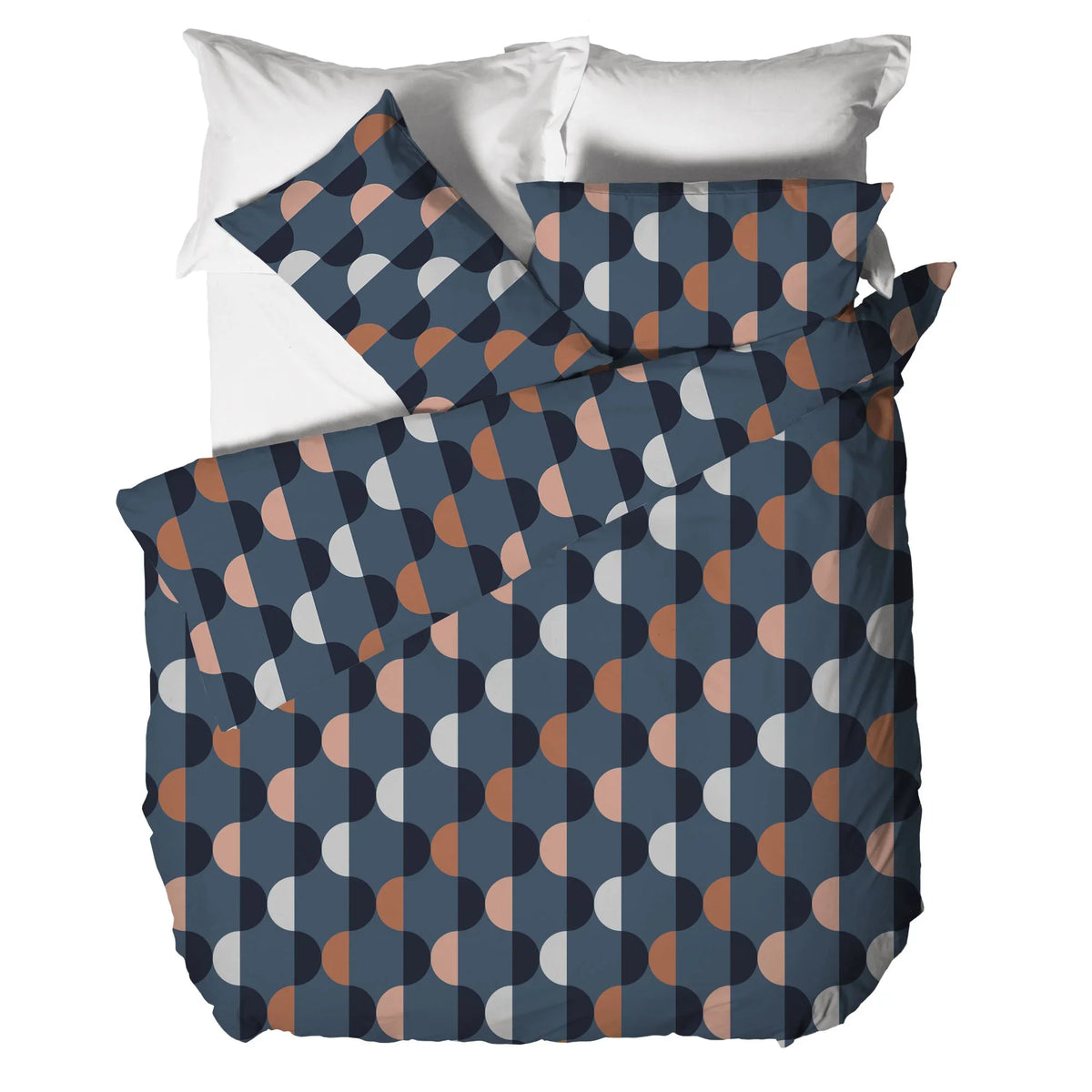 Parure Copripiumino Matrimoniale in Cotone Contemporary - Fantasia Almrik Blu - Amo La Casa Shop