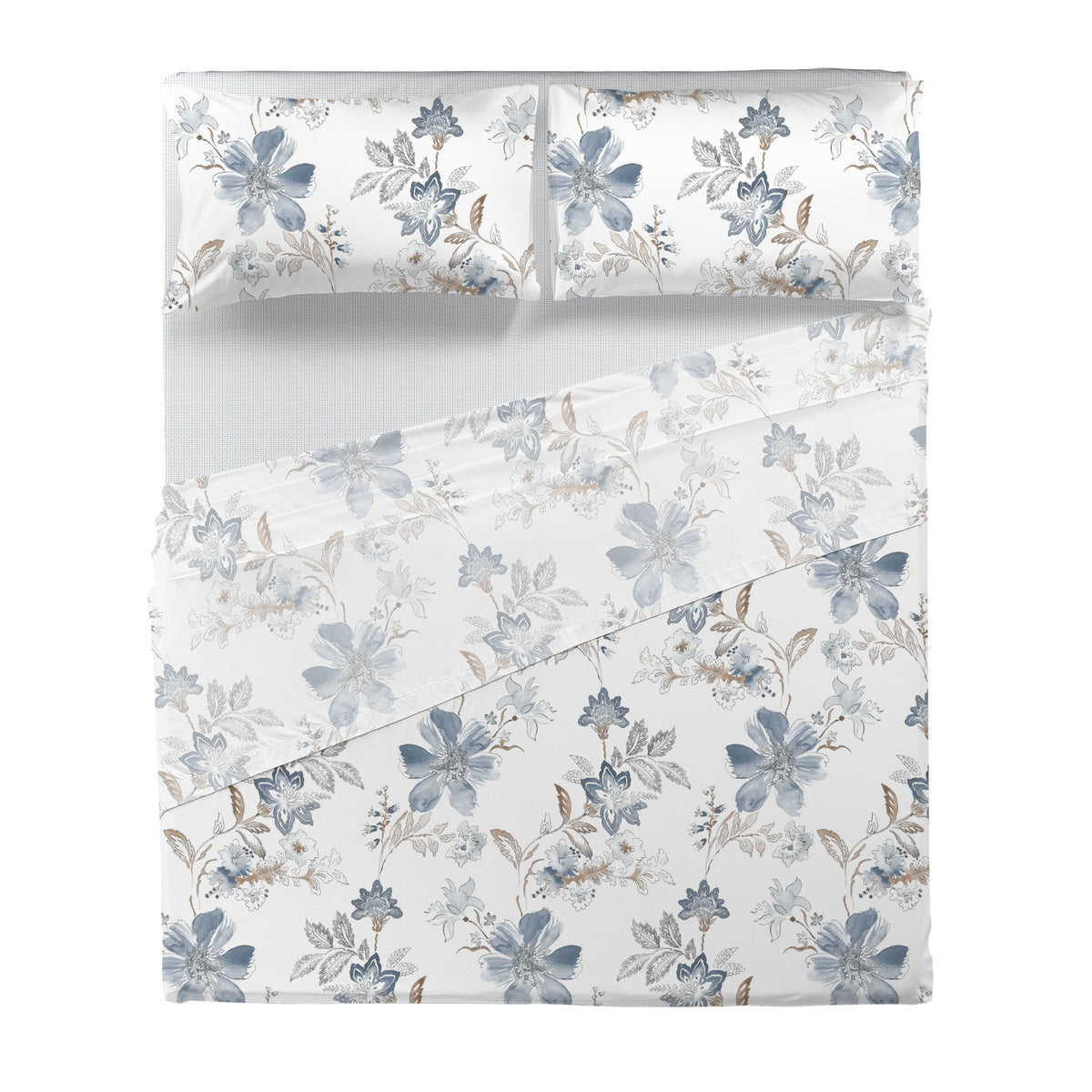 Di Maestro Completo Letto Stampato  Matrimoniale Amal Light Blue