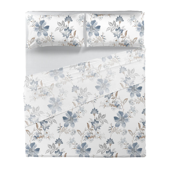 Di Maestro Completo Letto Stampato  Matrimoniale Amal Light Blue