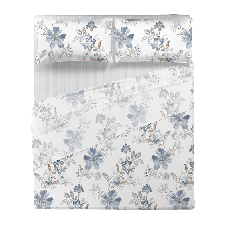 Di Maestro Completo Letto Stampato  Matrimoniale Amal Light Blue
