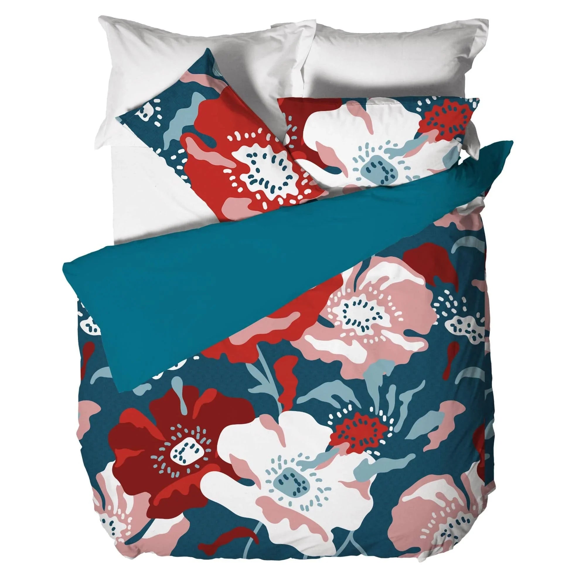 Parure Copripiumino Matrimoniale in Cotone con Stampa Digitale - Fantasia Saturn Poppie Ottanio - Amo La Casa Shop