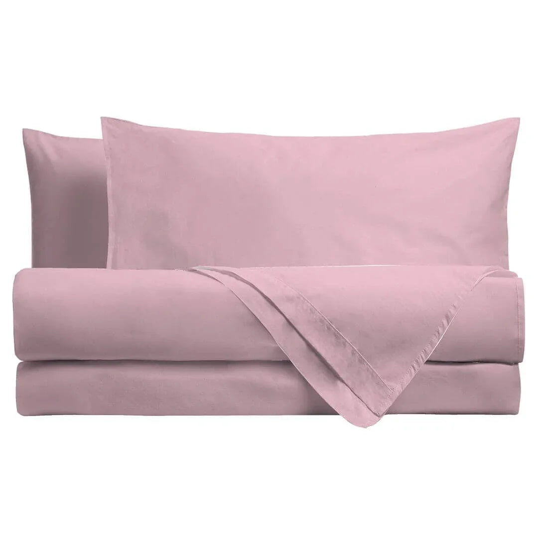 Parure Copripiumino Matrimoniale in Cotone - Tinta Unita Rosa - Amo La Casa Shop