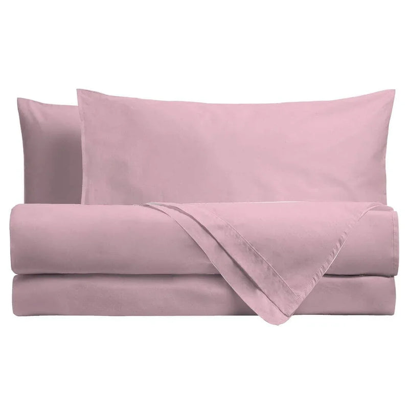 Parure Copripiumino Matrimoniale in Cotone - Tinta Unita Rosa - Amo La Casa Shop