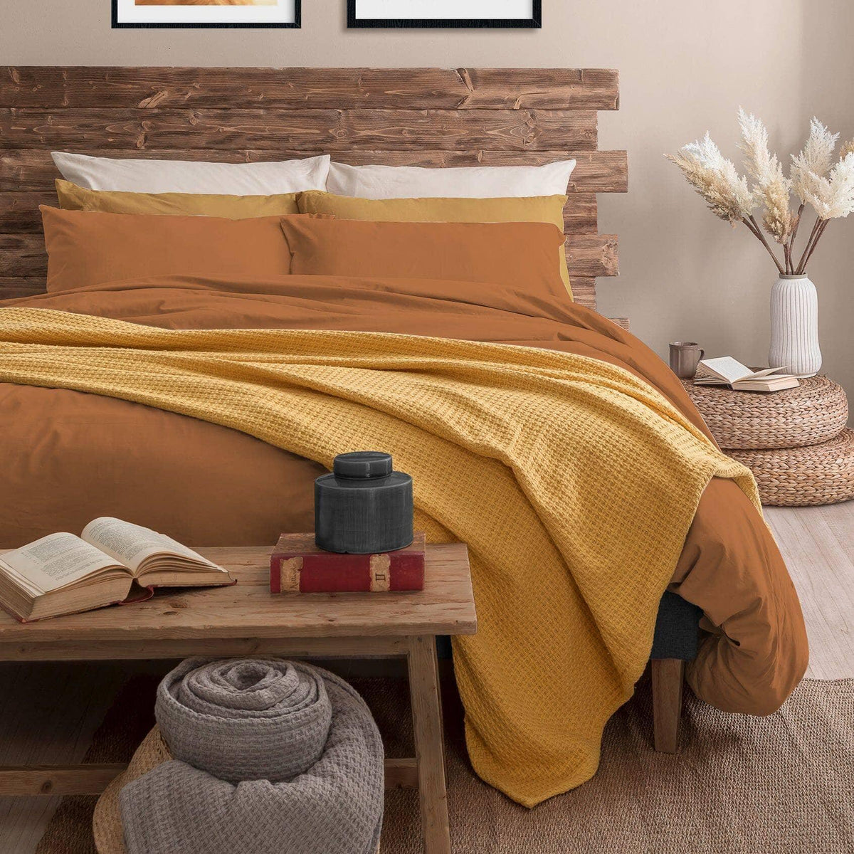 Parure Copripiumino Matrimoniale in Cotone - Tinta Unita Rust - Amo La Casa Shop