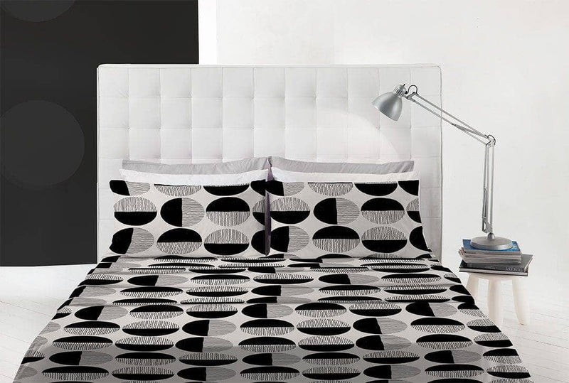 Completo Letto Piazza e Mezza in Puro Cotone con Stampa Contemporary - Fantasia Henke Black - Amo La Casa Shop