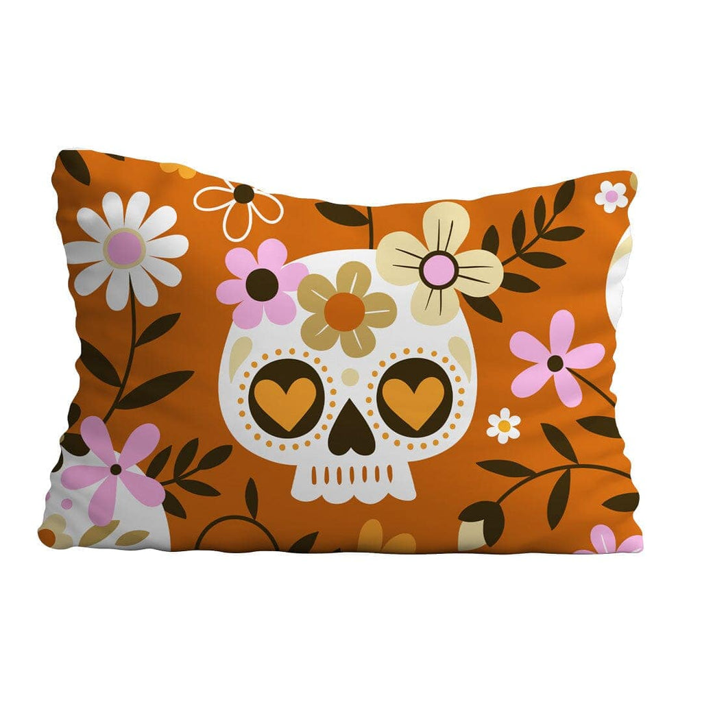 Coppia Federe in Cotone 50x80 con Stampa Digitale Halloween Floral Skull Orange - Amo La Casa Shop