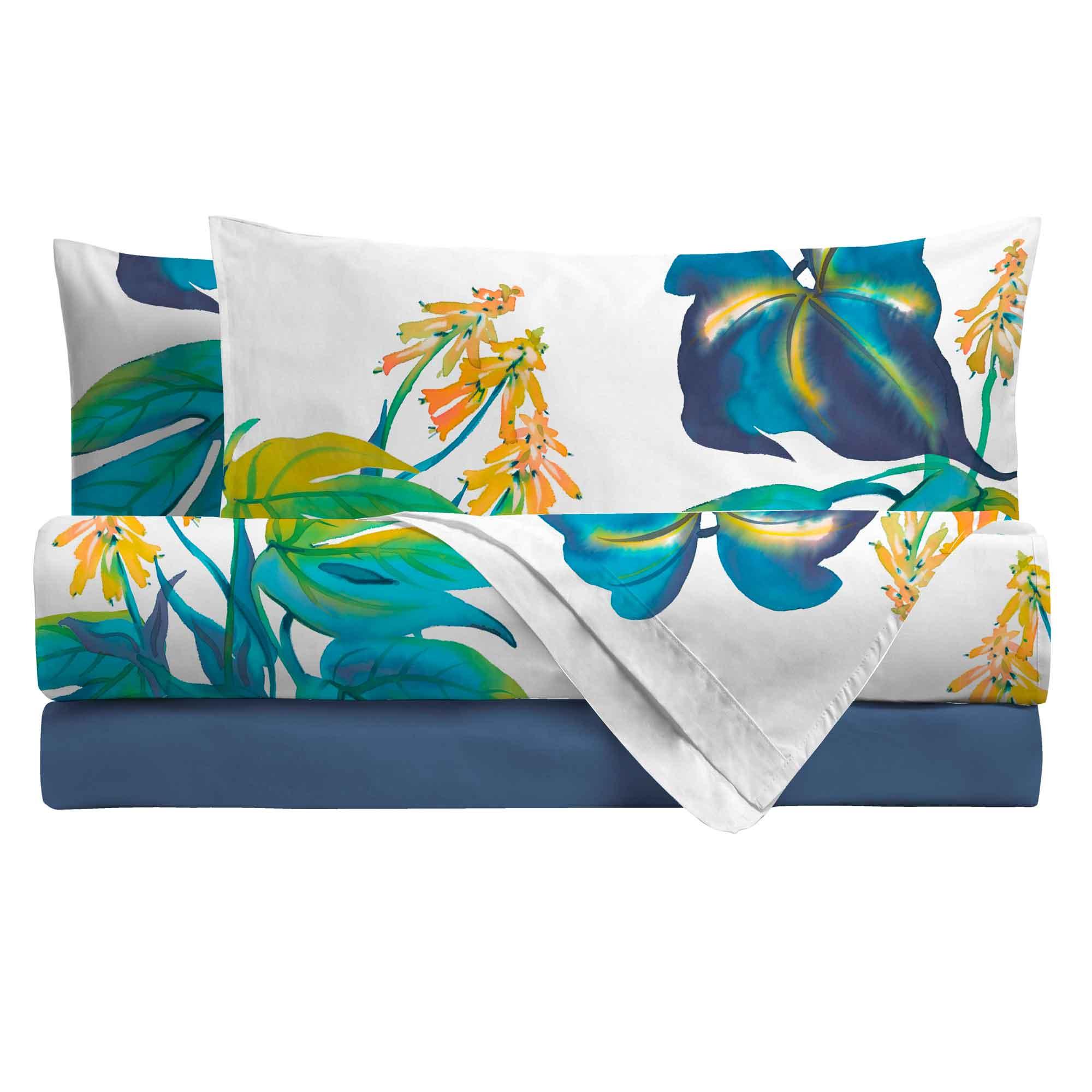 Completo Letto Copriletto Matrimoniale in Cotone con Stampa Digitale - Fantasia Dominica Blu - Amo La Casa Shop