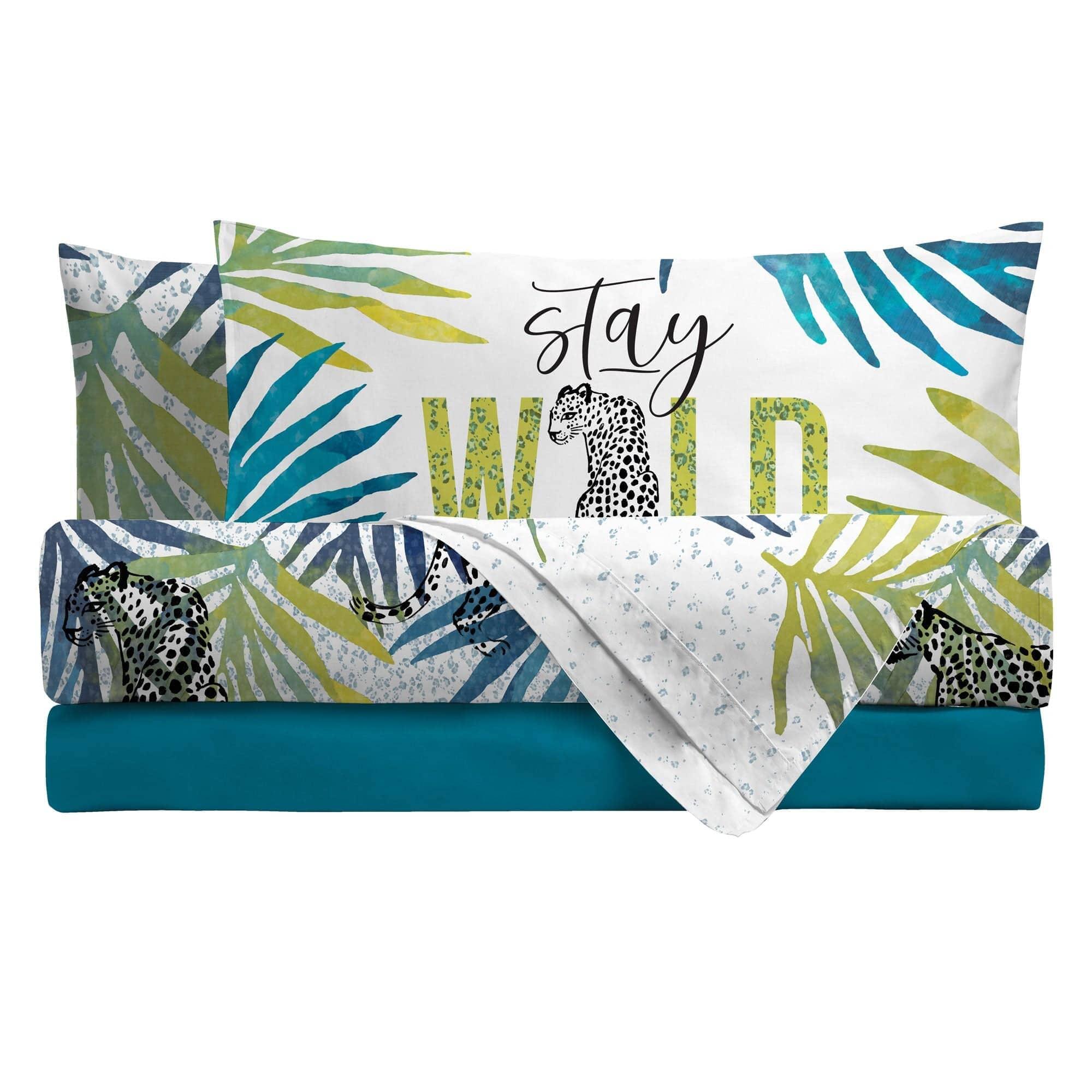 Completo Letto Copriletto Matrimoniale in Cotone con Stampa Digitale - Fantasia Nahele Turchese - Amo La Casa Shop