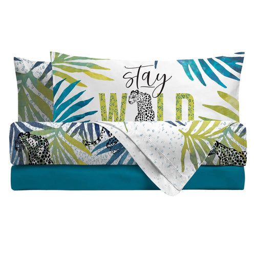 Completo Letto Copriletto Matrimoniale in Cotone con Stampa Digitale - Fantasia Nahele Turchese - Amo La Casa Shop
