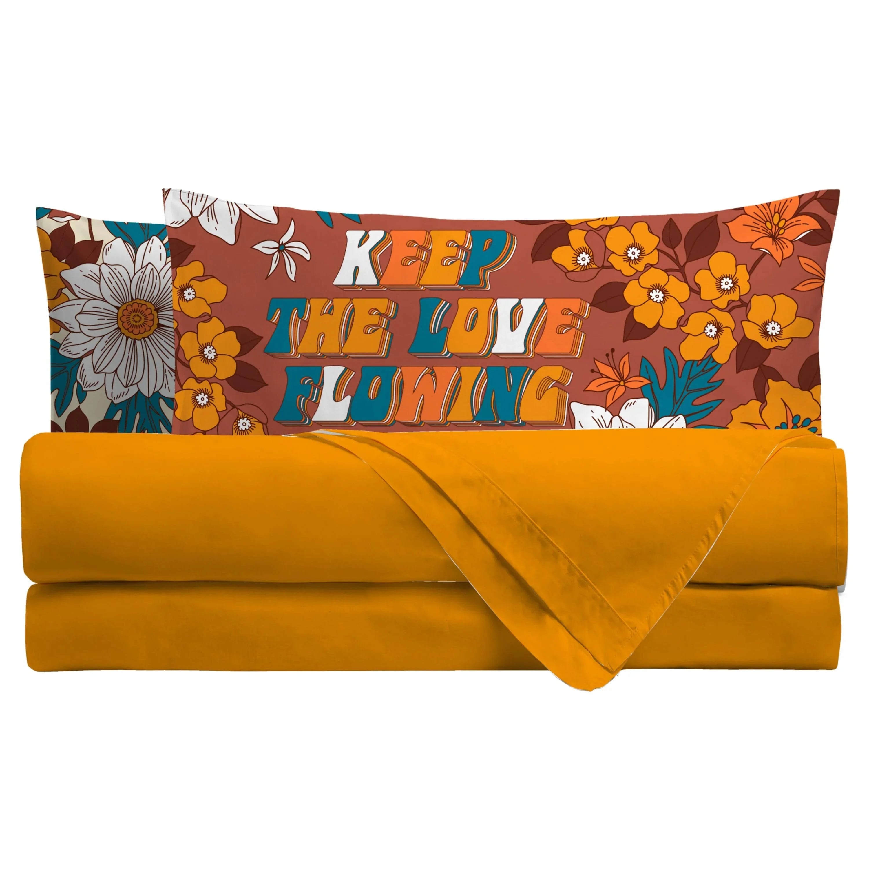 Completo Letto Matrimoniale in Cotone con Stampa Digitale - Fantasia Saturn Delilah Arancione - Amo La Casa Shop