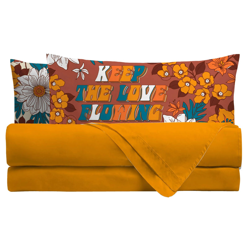Completo Letto Matrimoniale in Cotone con Stampa Digitale - Fantasia Saturn Delilah Arancione - Amo La Casa Shop