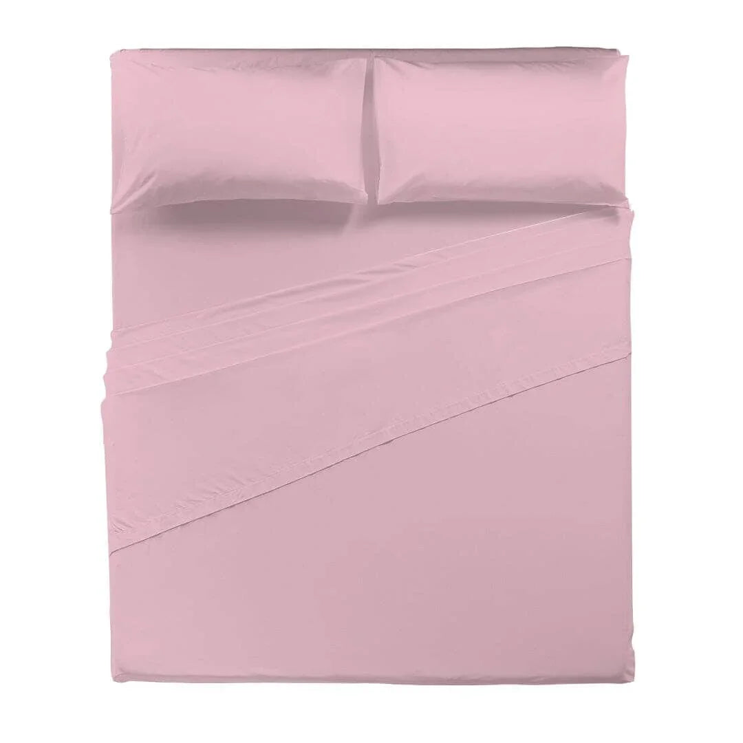 Completo Letto Matrimoniale in Cotone - Tinta Unita Rosa - Amo La Casa Shop