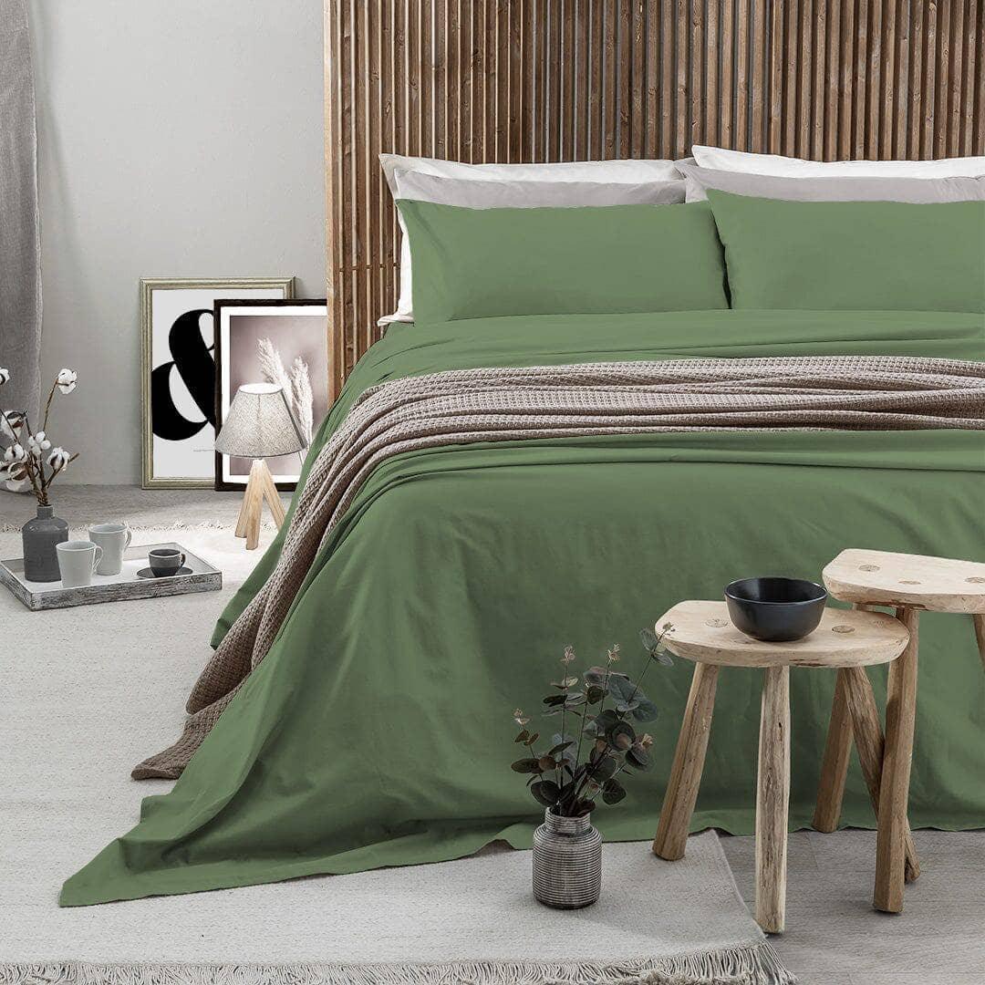 Completo Letto Matrimoniale in Cotone - Tinta Unita Verde - Amo La Casa Shop