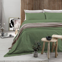 Completo Letto Matrimoniale in Cotone - Tinta Unita Verde - Amo La Casa Shop