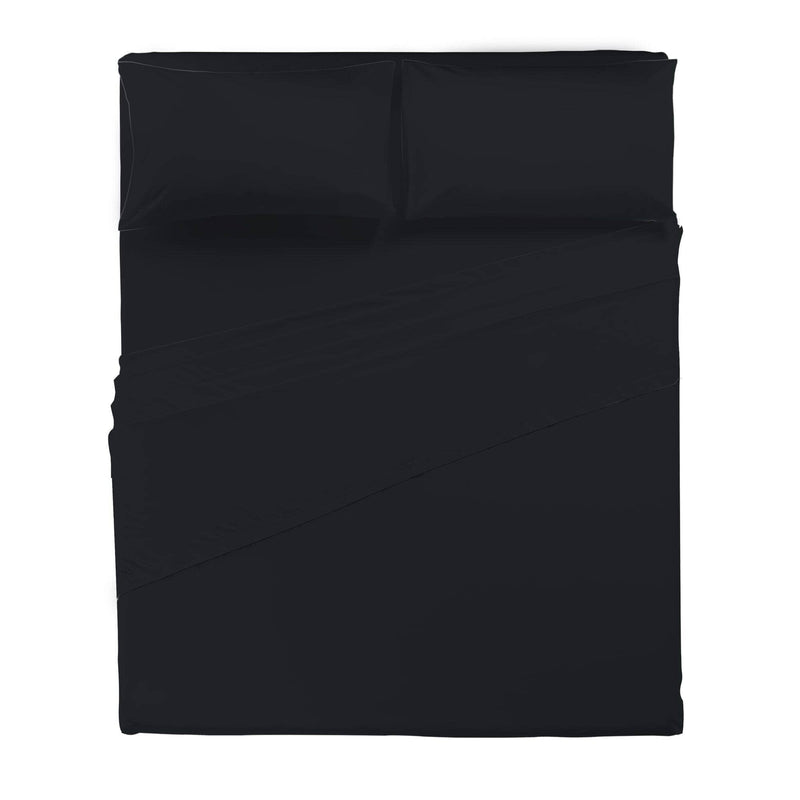 Completo Letto Matrimoniale in Cotone - Tinta Unita Black