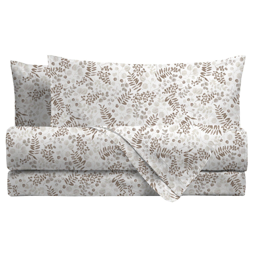 Completo Letto Piazza e Mezza in Flanella con Stampa - Fantasia Leaves Taupe - Amo La Casa Shop