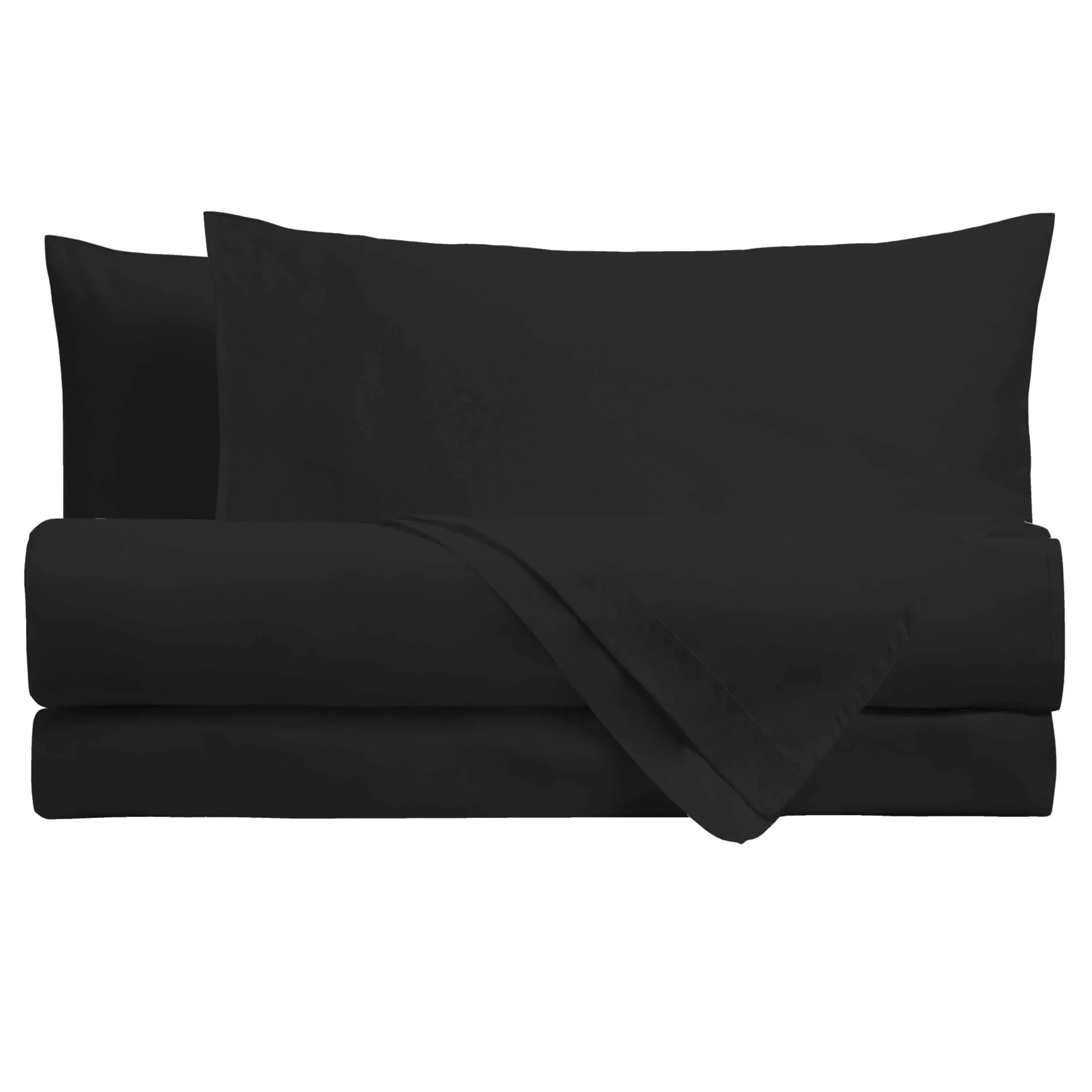Completo Letto Tinto Piazza e Mezza in Cotone - Tinta Unita Nero - Amo La Casa Shop