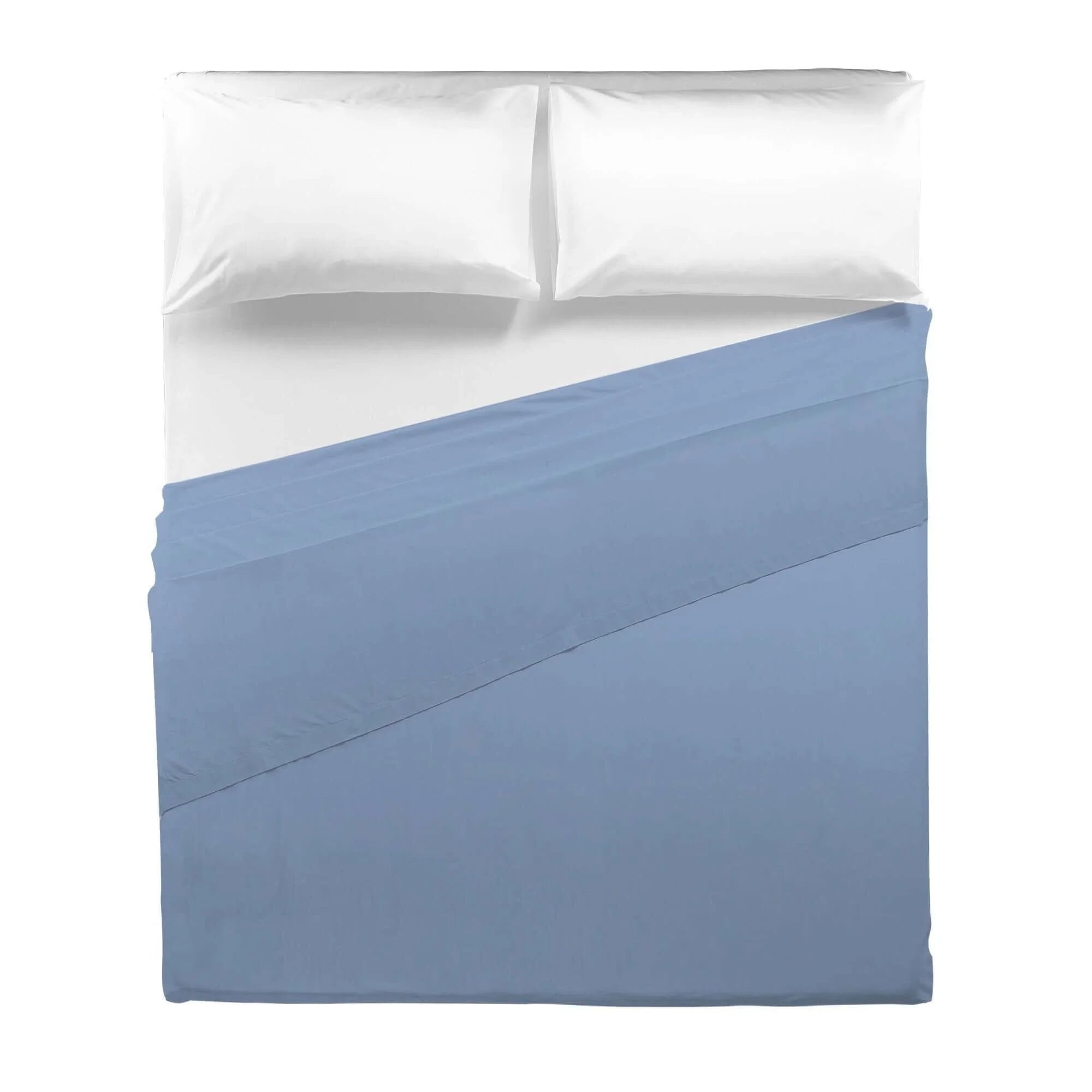 Lenzuolo Piano Matrimoniale in Cotone Tinta Unita Azzurro - Amo La Casa Shop