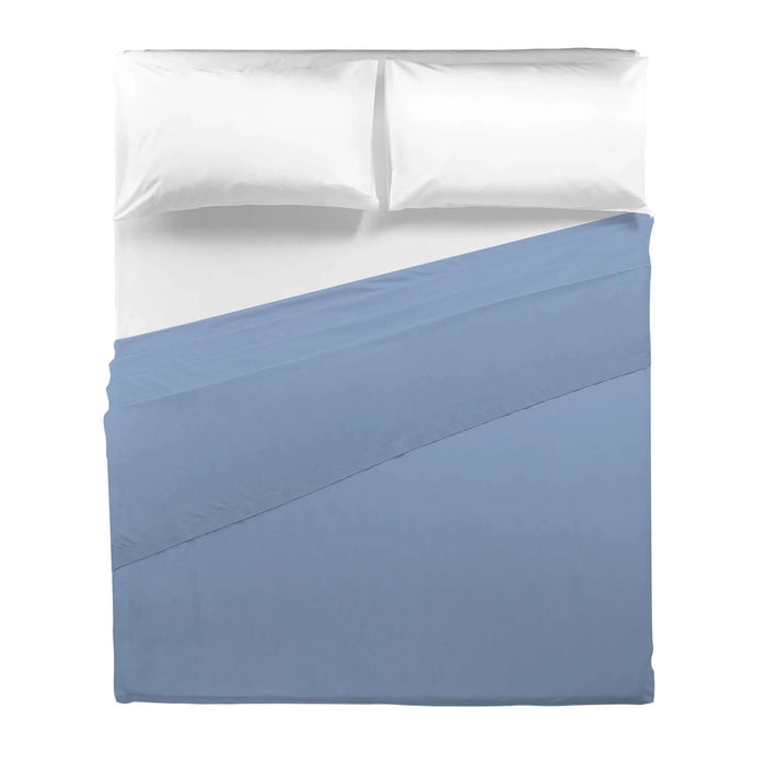 Lenzuolo Piano Matrimoniale in Cotone Tinta Unita Azzurro - Amo La Casa Shop