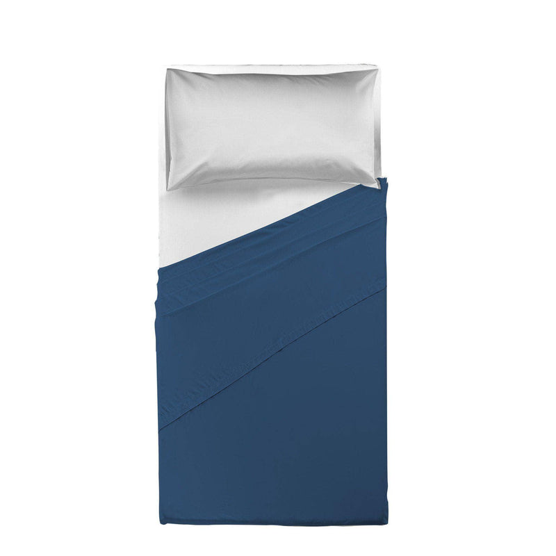 Lenzuolo Piano Singolo in Cotone Tinta Unita Blu - Amo La Casa Shop