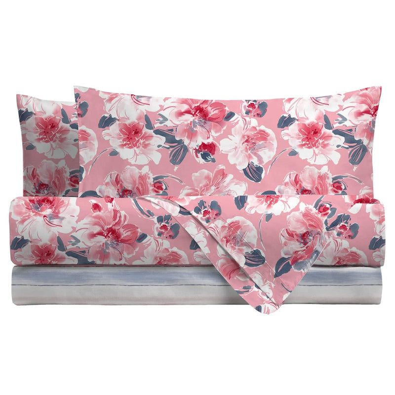 LUXURY COLLECTION DI MAESTRO Completo Letto Matrimoniale in Cotone 144 Fili con Stampa - Fantasia Maimi Pink - Amo La Casa Shop