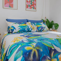 Completo Letto Copriletto Matrimoniale in Cotone con Stampa Digitale - Fantasia Dominica Blu - Amo La Casa Shop