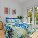 Completo Letto Copriletto Matrimoniale in Cotone con Stampa Digitale - Fantasia Nahele Turchese
