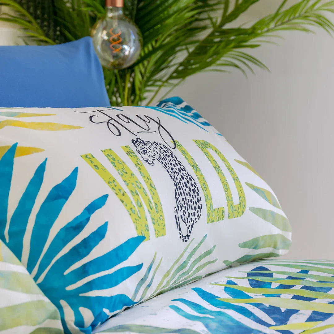 Completo Letto Copriletto Matrimoniale in Cotone con Stampa Digitale - Fantasia Nahele Turchese - Amo La Casa Shop