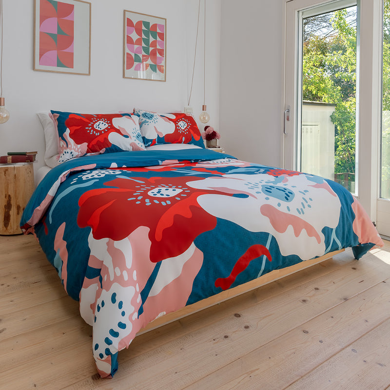 Completo Letto Matrimoniale in Cotone con Stampa Digitale - Fantasia Saturn Poppie Ottanio