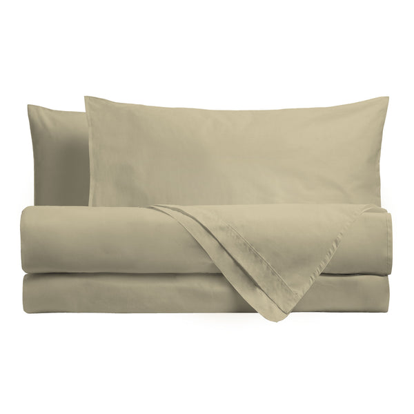 Completo Letto Matrimoniale in Cotone Atelier Fragrance Tinta Unita Sand