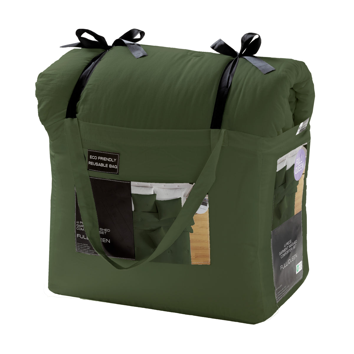 Set 4 Pezzi Letto Trapunta Matrimoniale Cuscino Federe Atelier Tinta Unita Olive