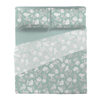 Completo Letto Matrimoniale in Cotone con Stampa - Fantasia Blossom Aqua