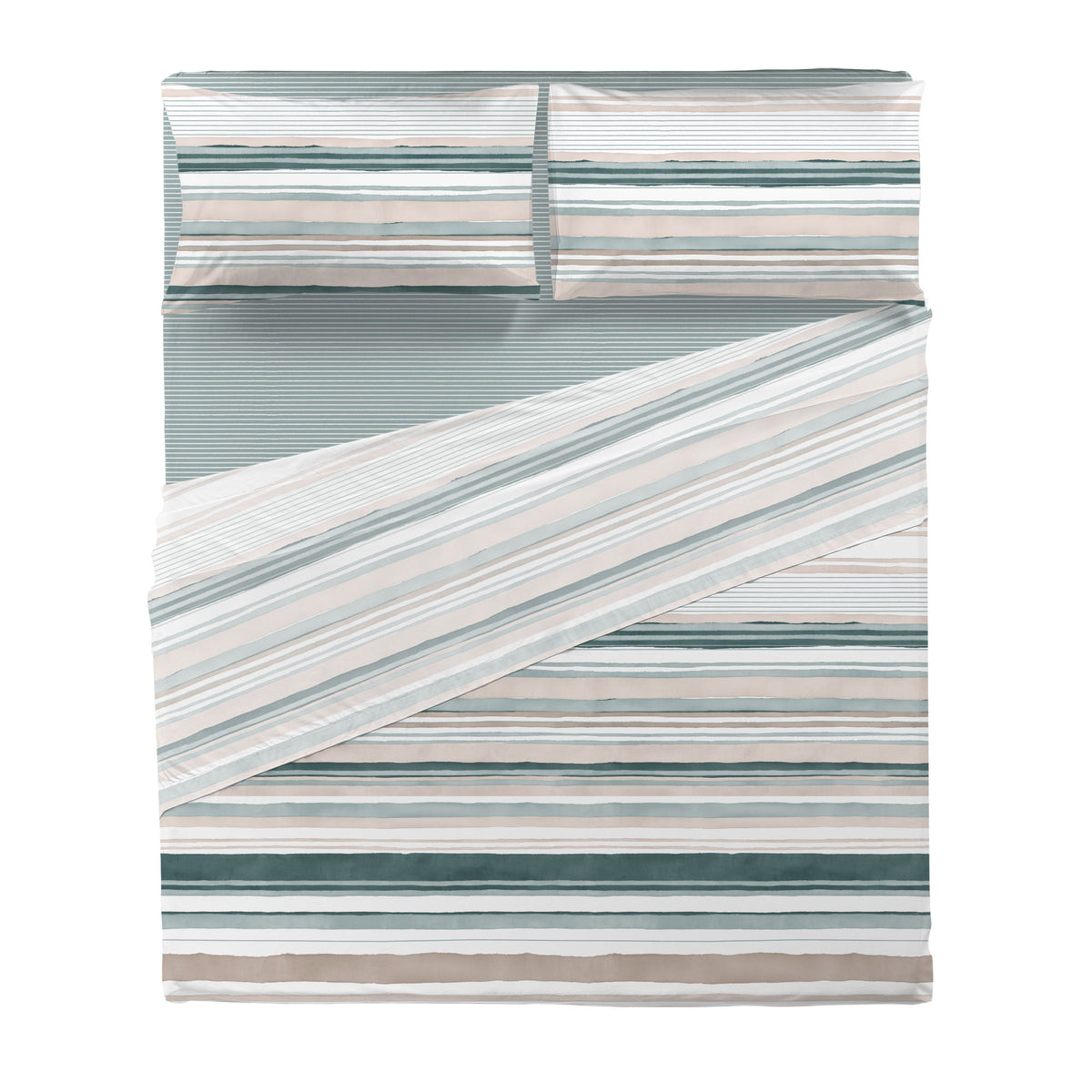 Happidea Completo Letto in Cotone con Stampa Matrimoniale Byron Teal
