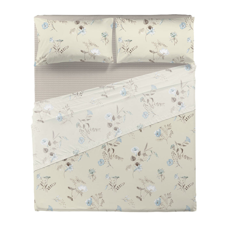 Completo Letto Matrimoniale in Cotone con Stampa - Fantasia Acqua Meredith Beige